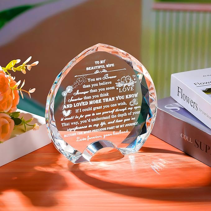 Qianwei Gifts for Wife from Husband Unique - Crystal Engraved Gift Personalized Present for My Wife Who Has Everything - Birthday Anniversary Wedding Valentines Day Gifts Ideas for Lover