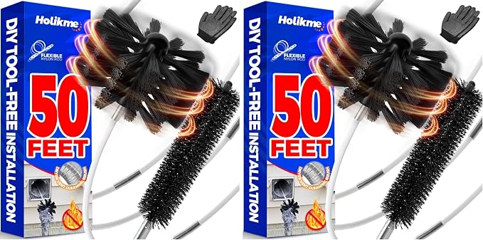 Holikme 50Ft Dryer Vent Cleaner Kit - Flexible Lint Brush for Deep Cleaning (Pack of 2)
