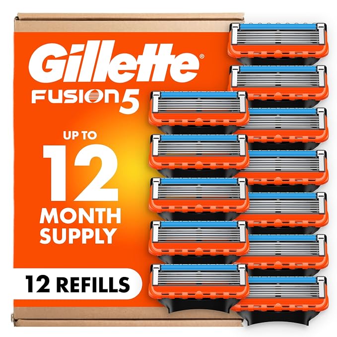 Gillette Fusion5 Mens Razor Blade Refills, 12 Count, Lubrastrip for a More Comfortable Shave