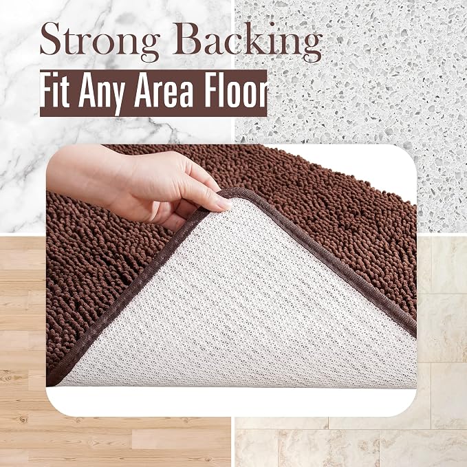 LOCHAS Luxury Bathroom Rug Shaggy Bath Mat 24 x 70 Inch, Brown | Washable Non Slip Bath Rugs for Bathroom Shower, Soft Plush Chenille Absorbent Carpets