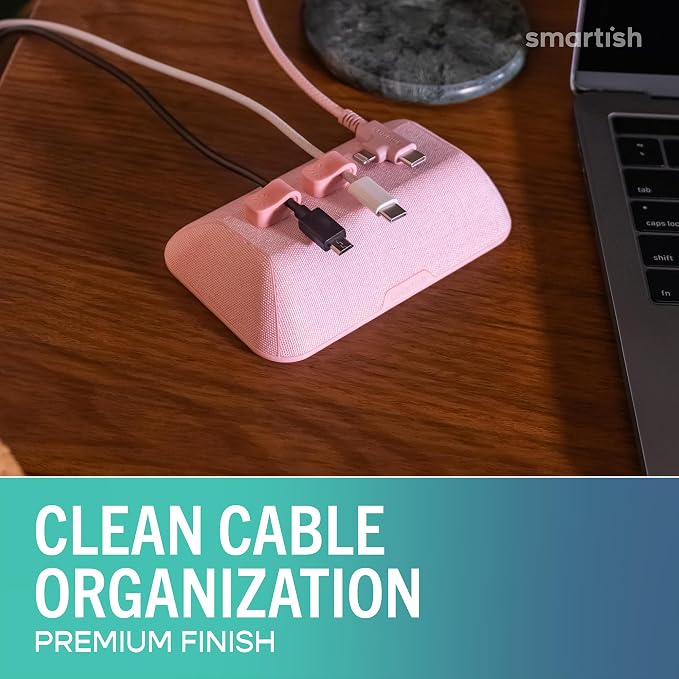 Smartish® Magnetic Cord Holder - Bigger Cable Wrangler Organizer with Magnet Clips for Charger Management on Desktop, Nightstand - Holds 6+ Cables - I'm Blushing