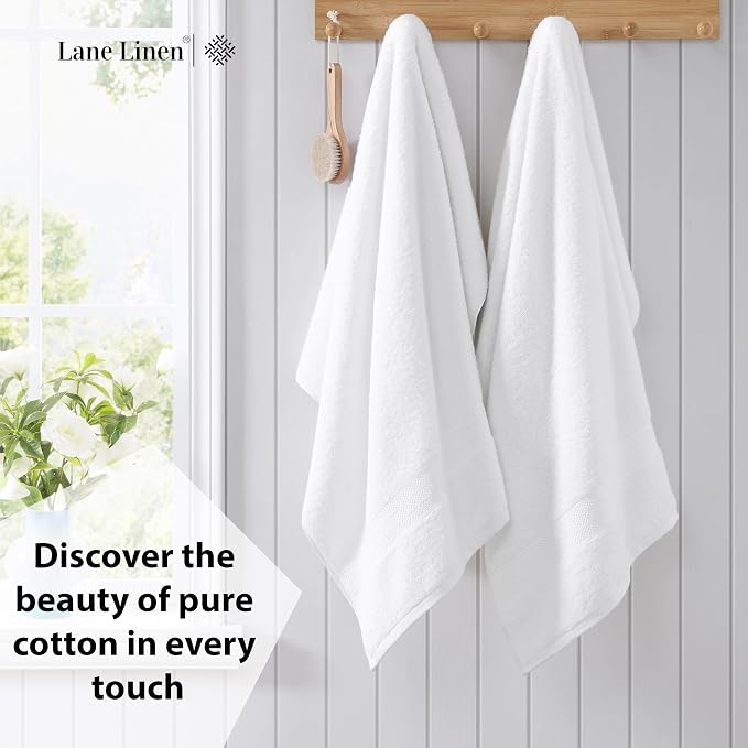 Lane Linen 100% Cotton 4 Pack Bath Sheets (35"x66") - Ring Spun, Extra Large Towel Sets - Quick Drying, Soft, Low lint & Highly Absorbent - Premium Quality Oversized Daily Use Bathroom Towels - White | Cotton Bath Sheets - Oversized & Roomy, Lightweigh...