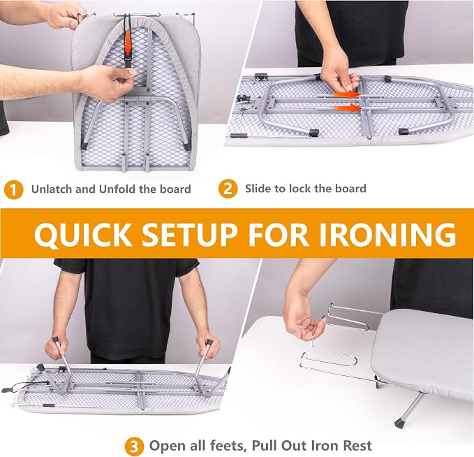 Small Ironing Board with Iron Rest, Tabletop Iron Board with Heat Resistant Cover, Foldable Mini Ironing Board, Easy Storage for Travel & Dorm, 31"x12", Gray