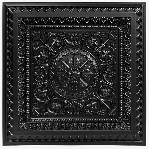 Art3d Drop Ceiling Tiles, Glue up Ceiling Tiles, 2'x2' Plastic Sheet in Black (12-Pack, 48 Sq.ft)