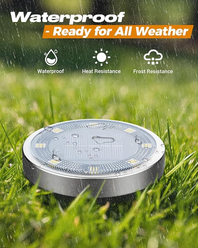 Btfarm 4 Pack Solar Lights Outdoor Waterproof, 8 LED Solar Ground Lights