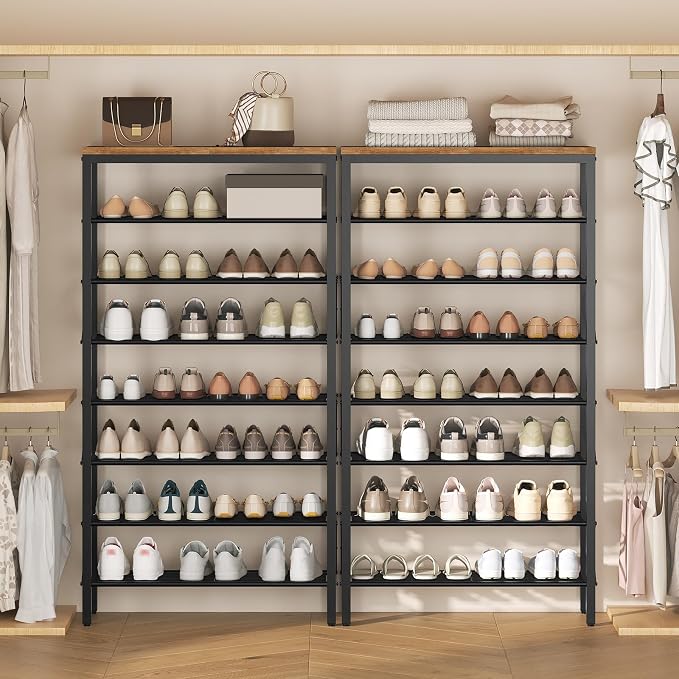 YATINEY 8 Tier Shoe Rack, Shoe Storage Organizer, Large Capacity Shoe Shelf Holds 32 Pairs of Shoes, Sturdy and Stable, for Entryway, Hallway, Closet, Dorm Room, Rustic Brown SS08BR