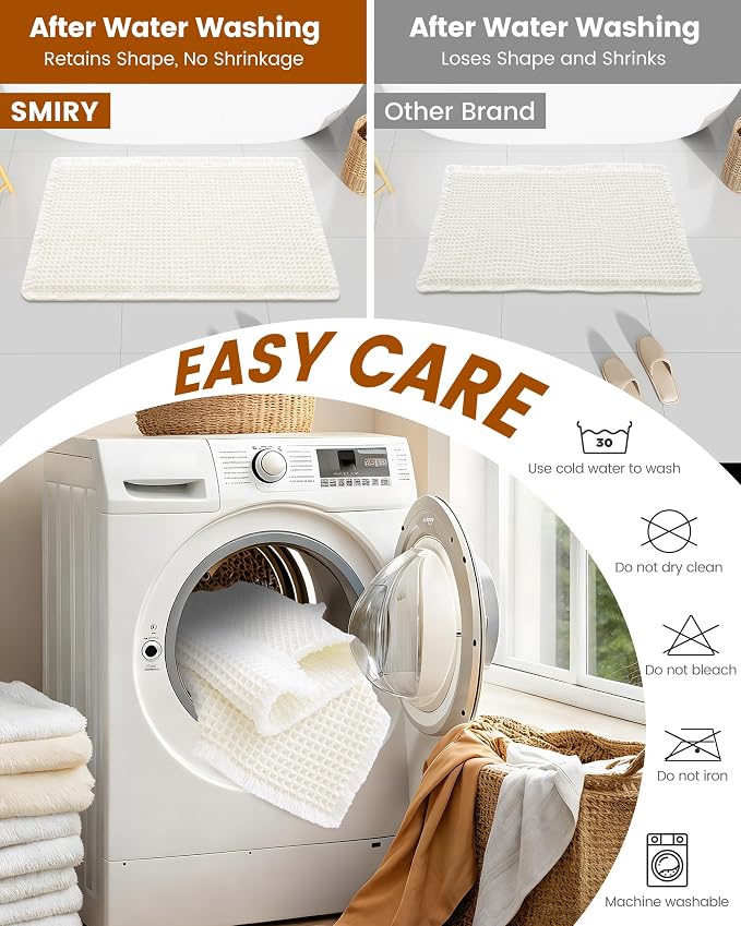 Smiry Waffle Bath Mat 72x24, Extra Soft Absorbent Bathroom Rugs, Non Slip Machine Washable Quick Dry Bath Rugs for Bathroom Floor, Tub, Shower, Home Decor Accessories, Cream