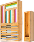 9 in 1 Bamboo Drawer Organizer for Kitchen — Zip Top Bag, Foil and Plastic Wrap Storage with Chalkboard Labels, Fits Gallon Quart Sandwich Snack Bags, Pantry Organization