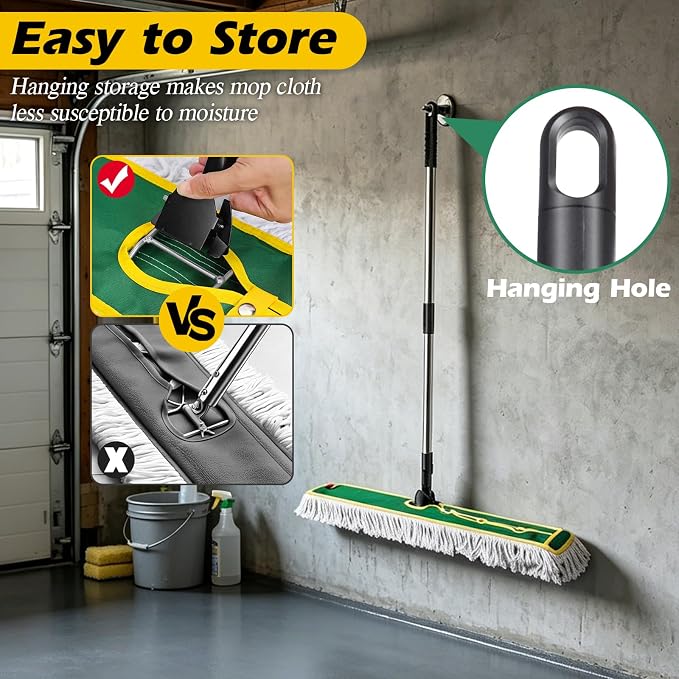 42" Commercial Dust Mop for Floor Cleaning, MASTERTOP Large Flat Mop with Long Handle, Sweeping Broom with 2 Different Mops Pads, Industrial Mop for Hardwood, Tile, Gym, Office, Mall, Warehouse