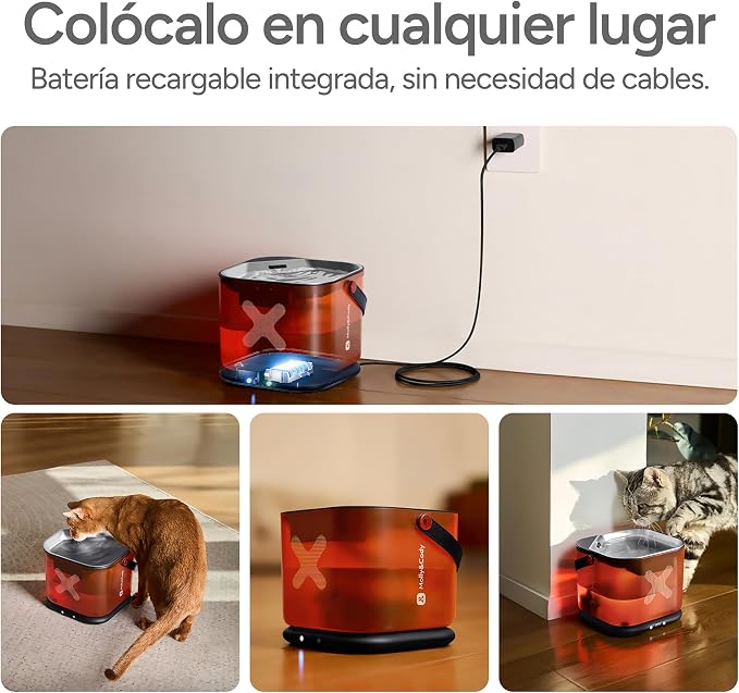 Molly&Cody Cordless Cat Water Fountain, 3L/101oz Pet Fountain Rechargeable Battery with Motion Sensor Separate Tank & Power Base Ultra Quiet Stainless Steel Tray for Cats & Dogs(3 Filters Included)