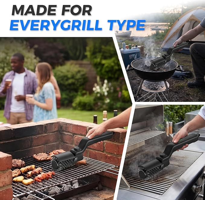 Cordless Electric Grill Brush, 2026 New Upgraded 3-Speed Rechargeable BBQ Cleaner with Stainless Steel Bristles, Non-Scratch Safe for Gas, Porcelain & Cast Iron Grills, Heavy Duty Grill Cleaning Tool