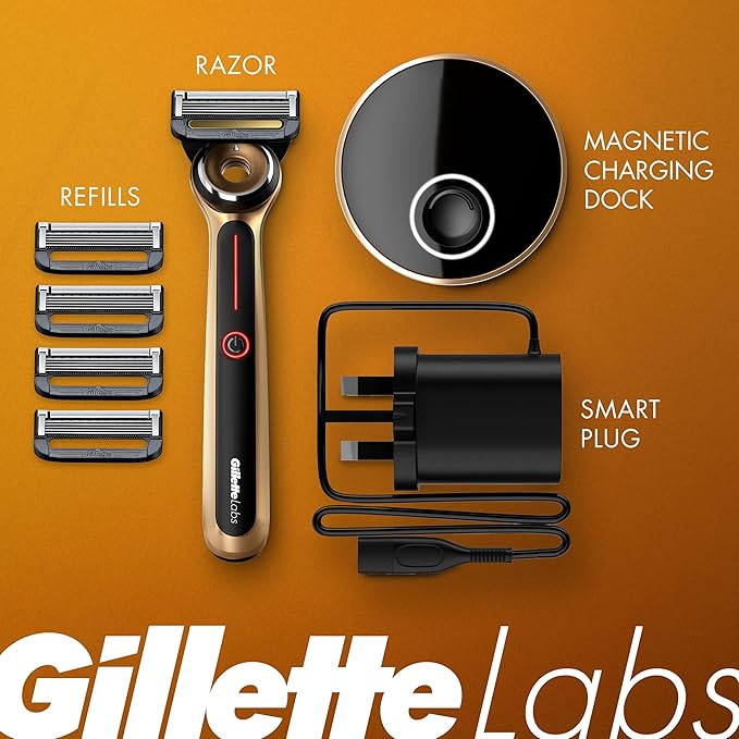 Gillette Labs Heated Razor Gold Edition - 1 Handle, 5 Blade Refills, 1 Charging Dock