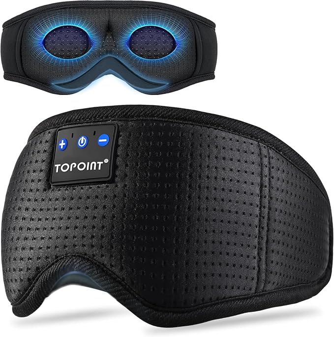 TOPOINT Sleep Mask Headphones Bluetooth 5.4, 3D Eye Mask for Sleeping with Light Blocking,14 Hours for Women Men, Travel, Meditation, Nap, CPAP Users, Black