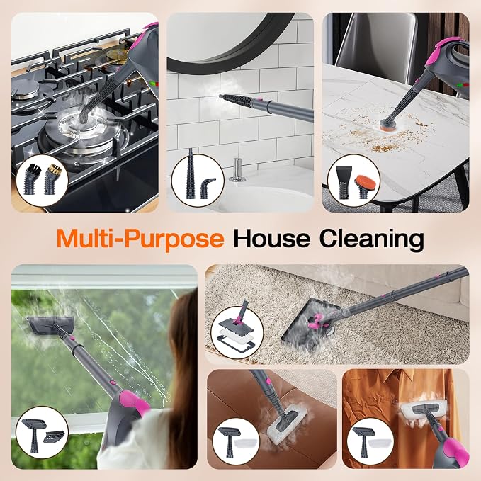 Steam Cleaner, 10-in-1 Steam Mop with Detachable Handheld Steamer, 320ml Water Tank, 10s Fast Heating, Portable Steamer for Kitchen, Floor, Tiles, Window, BBQ Grill, Car