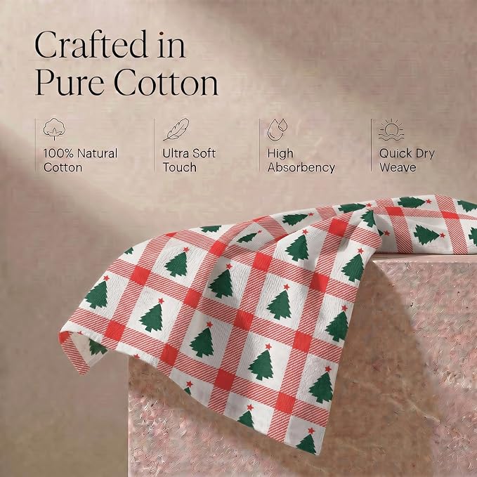 Urban Villa Kitchen Towel Cotton Dish Towel 20”x30” (Set of 6) Christmas Tree