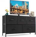 5-Drawer Dresser for Bedroom, Anti-Tip Wide Storage Organizer Fabric Chest of Drawers TV Stand for 45" TV with Wooden Top and Metal Frame for Closet, Living Room, Hallway, Entryway, Black
