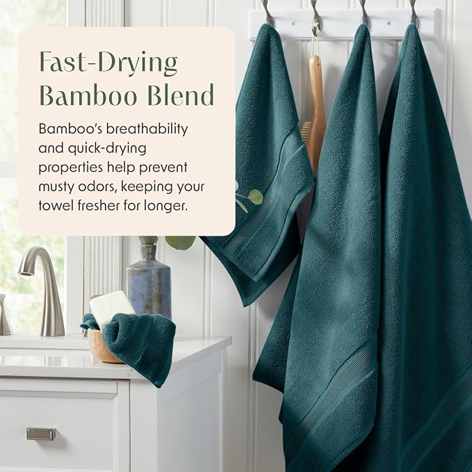 Springtree Home Luxury Bamboo Rayon Bath Towel Set | 6-Piece Set | Teal | 35% Bamboo Rayon - 65% Zero Twist Cotton | Absorbent Quick-Dry Towels for Bathroom | Ultra Soft | OEKO-TEX Standard 100