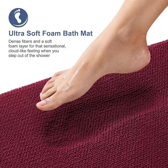 OLANLY Memory Foam Bathroom Runner Rugs 70x24, Absorbent Long Mat, Burgundy | Soft Quick Dry Bath Mat Rugs, Non-Slip, Machine Washable Mat for Bathroom Floor, Tub and Shower, Home Decor Accessories