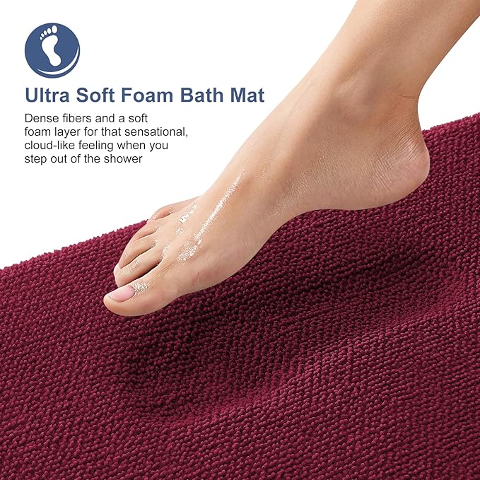 OLANLY Memory Foam Bathroom Runner Rugs 47x17, Absorbent Long Mat, Burgundy | Soft Quick Dry Bath Mat Rugs, Non-Slip, Machine Washable Mat for Bathroom Floor, Tub and Shower, Home Decor Accessories