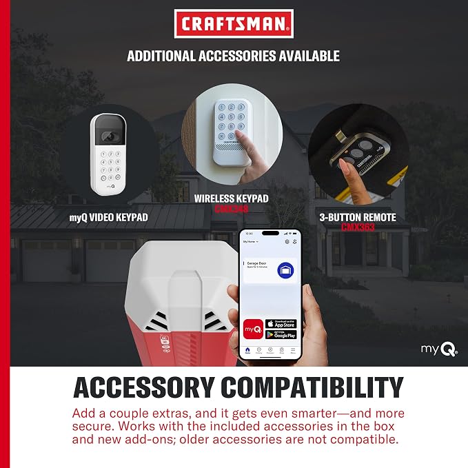 Craftsman Belt Drive Garage Door Opener, 3/4 HP, Wi-Fi, Battery Backup | Heavy duty Chain-Drive, myQ compatible, Quiet performance, Includes: 2 remotes, wall control & safety sensors