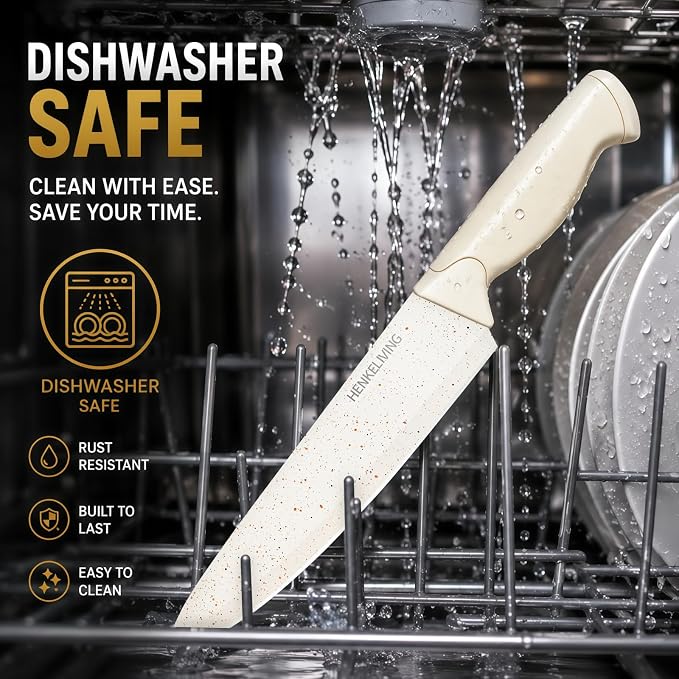 14-Piece Cream Kitchen Knife Block Set with Built-in Sharpener | Dishwasher safe, german high-carbon stainless steel blades, ultra-sharp edges, ergonomic non-slip handles
