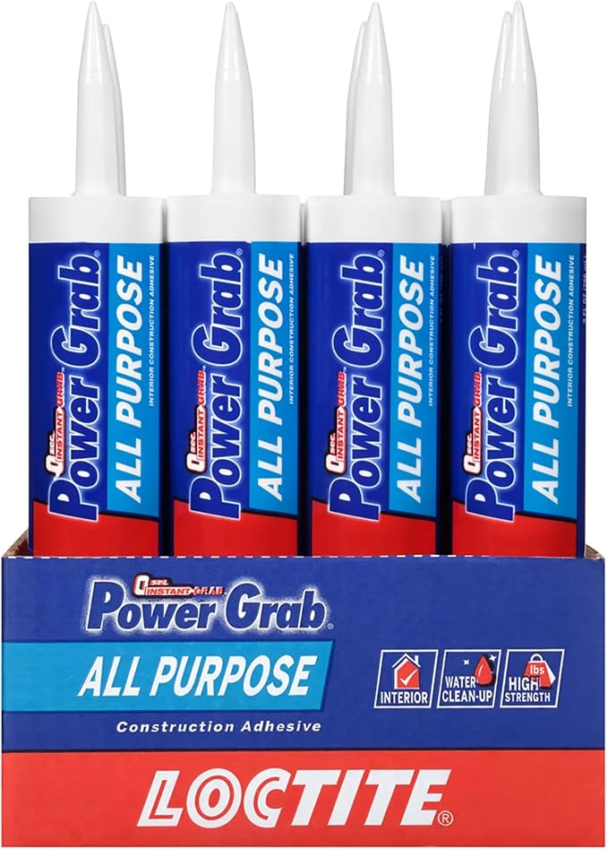 Loctite Power Grab Express All Purpose Construction Adhesive, 9 fl oz Cartridge, 12 Pack - Versatile Construction Glue for Cement, Tile, Wall & More