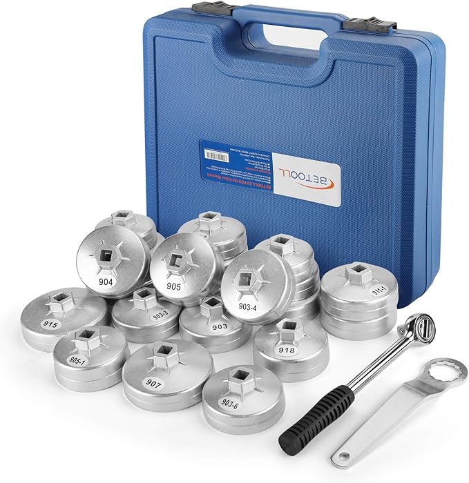 BETOOLL 23pcs Oil Filter Wrench Set, Oil Filter Socket Set with 65, 67, 72, 73, 74, 75, 76, 79, 84, 89, 91, 92, 95, 101mm, Compatible with Toyota VW BMW ‌GMC Sierra Ford Volvo
