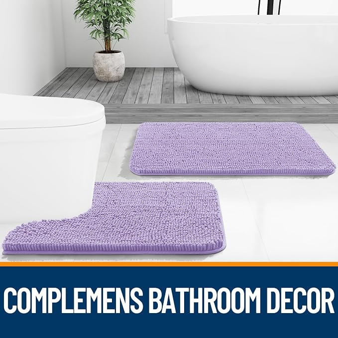 OLANLY Bathroom Runner Rugs 47x20, Soft Absorbent Chenille Bath Rugs, Rubber Backing Quick Dry, Machine Washable Long Bath Mats for Bathroom Floor, Tub and Shower, Home Decor Accessories, Lavender