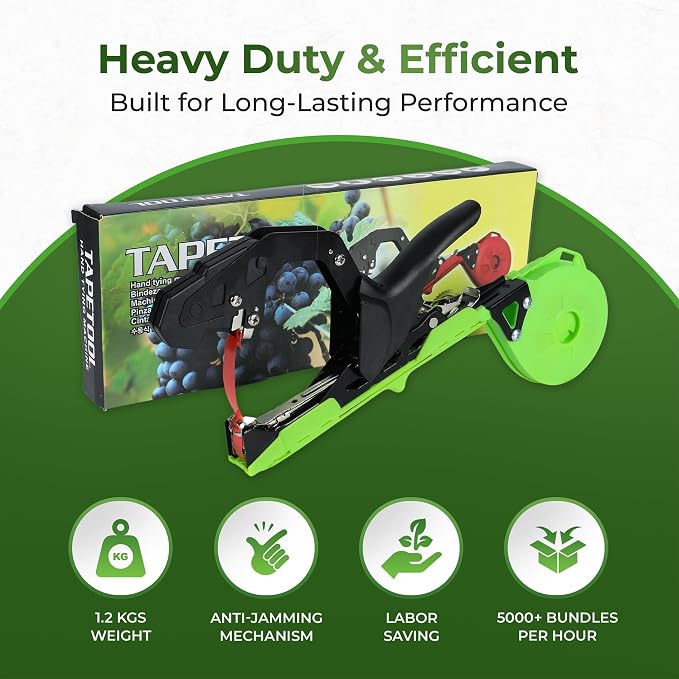 Plant Tying Machine Tool with 20 Rolls of Tape – Handheld Garden Tape Gun for Climbing Plant Support, Vines, and Tomatoes – Clips & Ties for Staking and Training Indoor & Outdoor Use