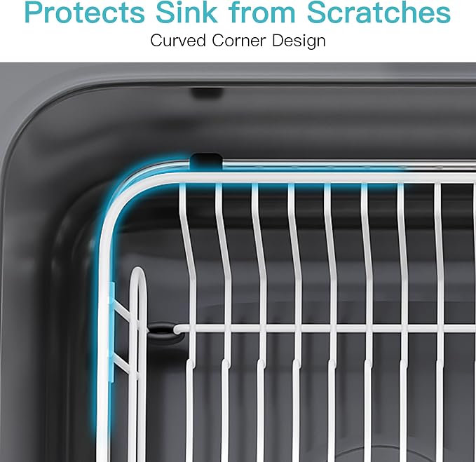 JASIWAY White Dish Drying Rack in Sink with Utensil Holder, RV, Apartment | Over Sink Expandable Stainless Steel Dish Drainers for Compact Kitchen, Space Saving, Fast Drain, Rustproof, For 1-2 people