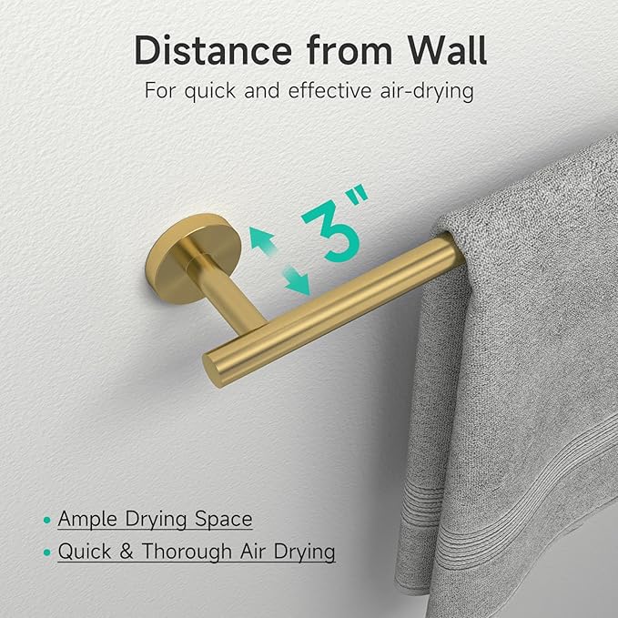 USHOWER Brushed Gold Bathroom Accessories Set, 18-Inch Towel Bar Set Wall Mounted, Durable SUS304 Stainless Steel Bathroom Hardware Set, 8-Piece