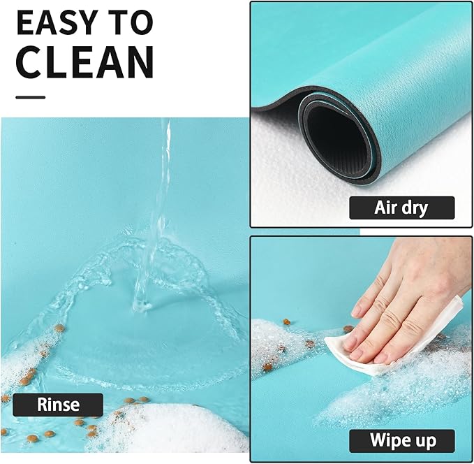 HotLive Dog Food Mat - Absorbent Cat Mat for Food and Water, No Stains Pet Feeding Bowl Mat, Easy to Clean Pet Placemats, Quick Dry Dog Water Dispenser Mat for Messy Drinkers | Paw Teal 18"x34"