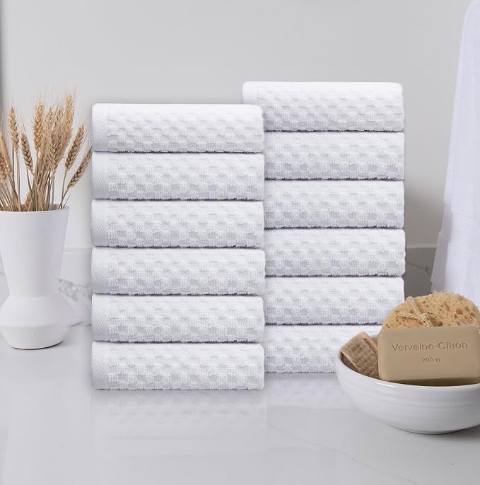 COTTON CRAFT Euro Spa Waffle Wash Cloth - Set of 12 White Washcloth | Luxury Face Towel Set - 100% Cotton - Soft Plush Absorbent Low Lint Quick Dry - Gym Shower Beach Bath Kitchen - 12x12 inches