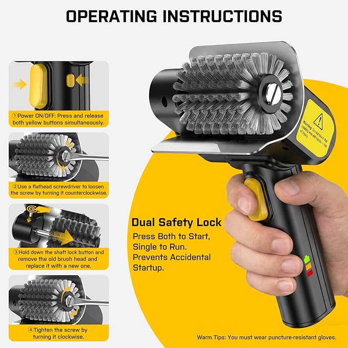 SOARFLY Electric Grill Brush for Outdoor, Cordless Grill Cleaner Brush with 600RPM Motor & 2 Safety Locks, 304 Stainless Steel Brush Head, Lightweight Portable, Grill Cleaning Tools for Barbecue Grate