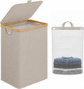 iEGrow Laundry Basket with Lid, Large Laundry Hamper with Handle and Lid, Collapsible Clothes Basket Organizer with Removable Inner Bag for Clothes Towels (Oatmeal, 85L)
