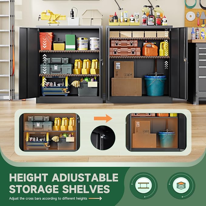 Metal Storage Cabinets with Lock Door,2 Adjustable Shelves Organizer Steel Storage Cabinets for Home,Office,Warehouse,Garage,Employee Lockers(Black)