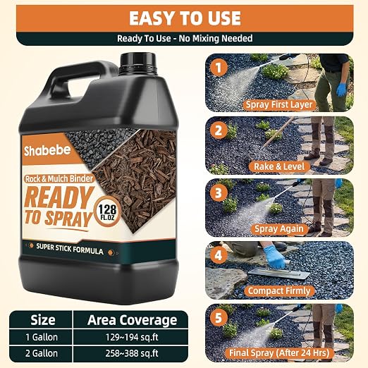 Mulch & Rock Glue with Battery Powered Sprayer, 2 Gallons Ready-to-Use Landscape Glue for Gravel, Mulch & Small Stones, No Dilution Formula, Weather-Resistant Pea Gravel Stabilizer