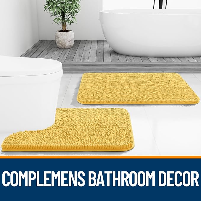 OLANLY Large Bathroom Rugs 40x32, Extra Soft Absorbent Chenille Bath Rugs, Rubber Backing Quick Dry, Machine Washable Bath Mats for Bathroom Floor, Tub and Shower, Home Decor Accessories, Yellow