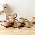 theterra Ceramic Coffee Mugs Set of 6, 12oz Handmade Coffee Cups with Handle for Latte, Tea, Milk, Beer, Hot Cocoa, Creamy Amber