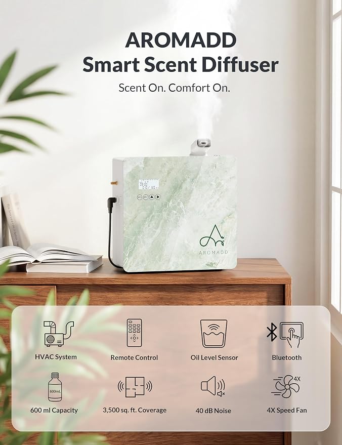 2026 Upgraded 3500 Sq.Ft HVAC Scent Diffuser for Home, Smart Whole House Scent System with App & Remote Control, Hotel Collection Waterless Diffuser for Large Room, Cold Air Tech, 600mL, Marble Green