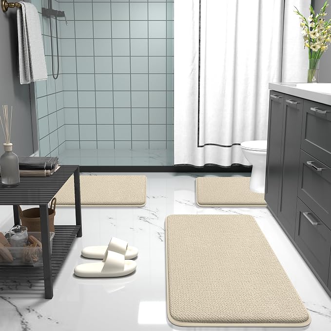 OLANLY Memory Foam Bathroom Runner Rug 47x24, Absorbent Long Bath Mat, Sand | Soft Quick Dry Bath Mat Rugs, Non-Slip, Machine Washable Mat for Bathroom Floor, Tub and Shower, Home Decor Accessories