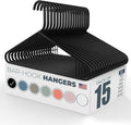 Plastic Hangers 15 Pack – Made in The USA – 6lb Capacity Standard Clothes Hangers with Strap Hooks for Dresses, Lingerie, Shirts, Pants, and Jackets – Black