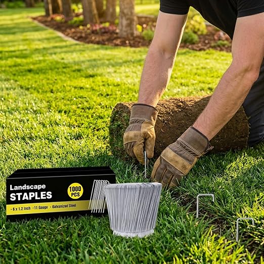 HongWay 1000 Pack Landscape Staples 6 Inch, Galvanized Garden Stakes Bulk | Heavy Duty Garden Staples 11 Gauge Ground Stakes for Landscape Fabric, Lawn, Turf, Gardening, Outdoor Decorations