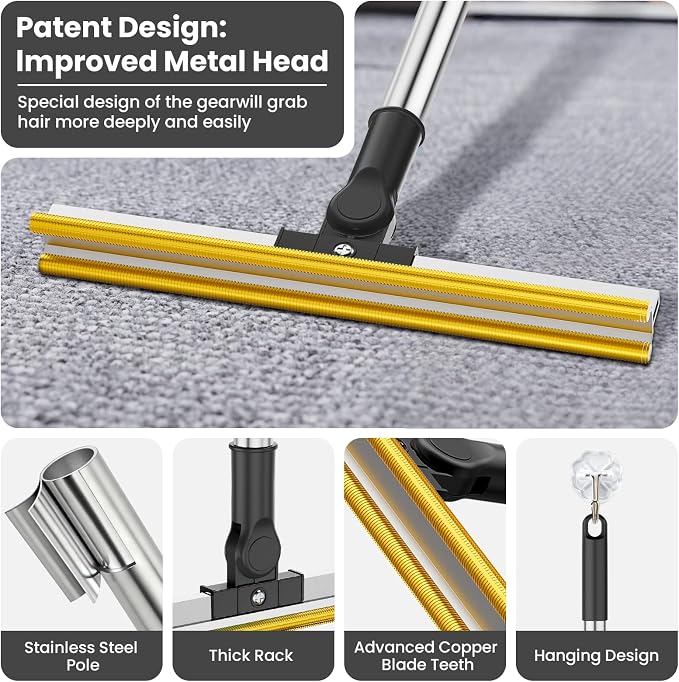 3 in 1 Carpet Rake for Pet Hair Removal, Tool Set of 3, Black | 55" Long Handle, Carpet Scraper, For Dog Cat Hair, For Sofa, Couch, Car, Rug