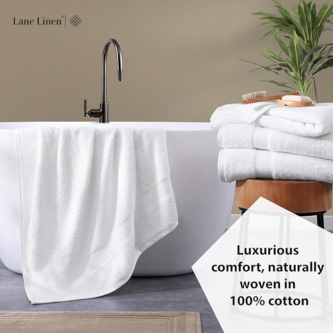 LANE LINEN Bath Sheet Set 2 Pack Oversized Soft Absorbent Quick Dry - White | Cotton Bath Sheets - Oversized & Roomy, Lightweight & Breathable, Fade-Resistant Color, Classic Terry Weave, Densely Woven