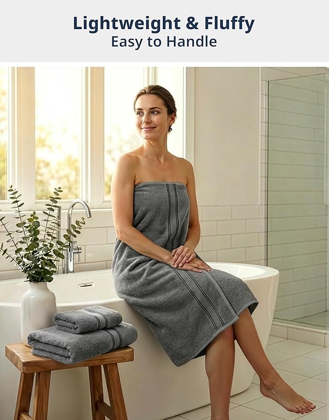 LANE LINEN Bath Towel Set 100% Cotton 6 Piece Soft Absorbent - Grey | Bath Towels Set Of 6 - Densely Woven, Coordinated Colors, Dobby Border Accent, OEKO-TEX Certified, Zero-Twist Durability