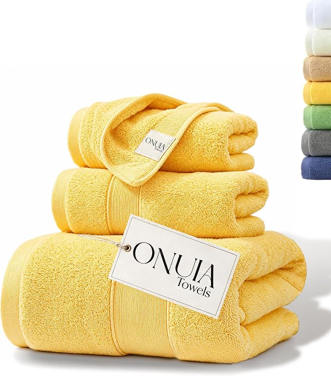 3 Packs Luxury Bath Towels Set, Ultra Soft Skin Bath Towel, Premium Hotel Bathroom Towels, Absorbent Quick Drying & Low Lint for Bathroom Spa Gym & Home Use，Yellow Set of 3
