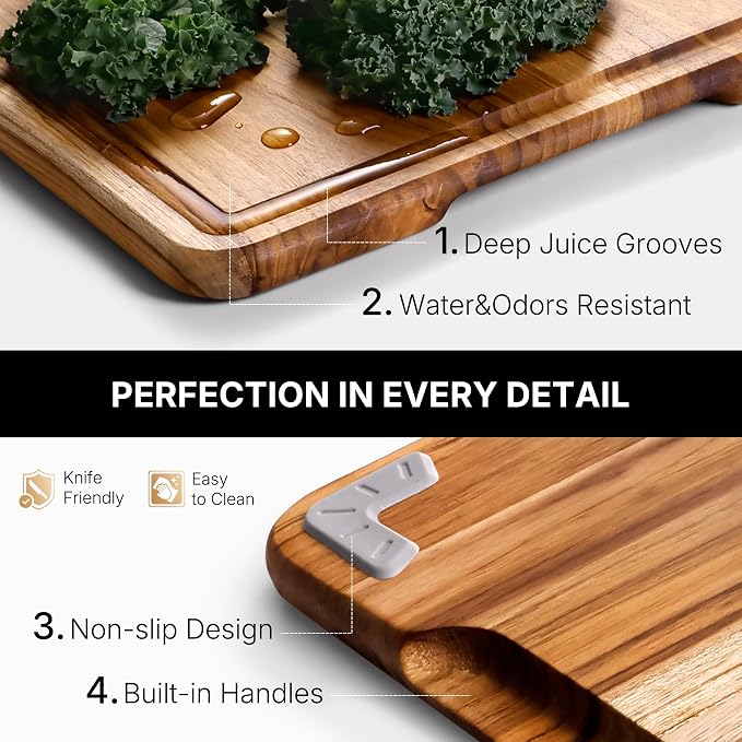 Teak Wood Cutting Board 17'' Wooden Chopping Board Kitchen Appliances | High-End Teak, Over Sink, Wooden Chopping & Charcuterie Board, Easy to Clean, Non-Toxic, Ideal Kitchen Gift, Solid Thick