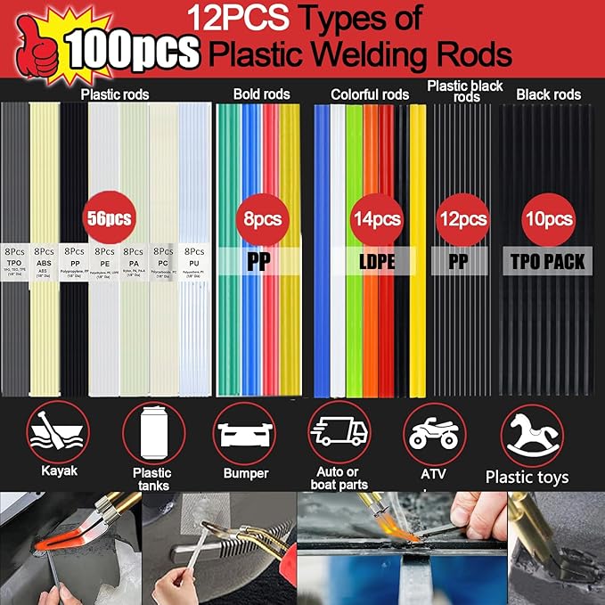 220W Plastic Welder,2 in 1 Plastic Welding Kit 1000PCS Hot Staples Plastic Repair Kit With 100PCS Plastic Welding Rods Car Bumper Repair Kit for Most Plastic Repair