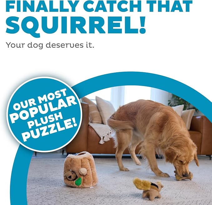 Outward Hound Hide-A-Squirrel Dog Toy – Interactive 2‑in‑1 Plush Puzzle with 3 Squeaky Removable Squirrels, Large